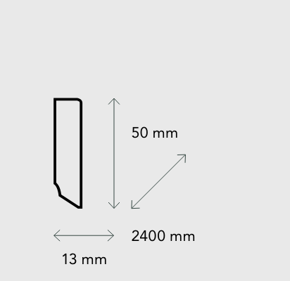 BATTISCOPA IN NOCE TANGANIKA SQUADRATO LACCATO BIANCO 50X13 MM